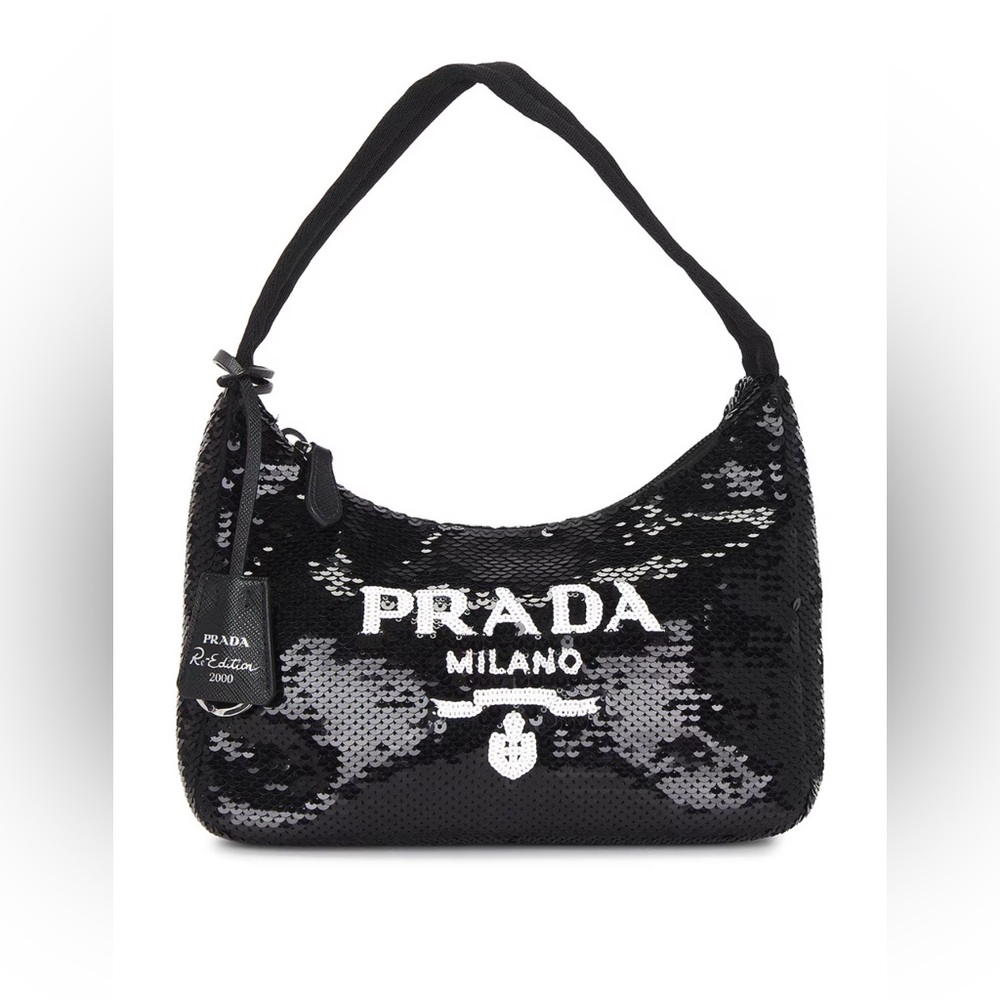 Prada Black and Silver Sequin Shoulder Bag